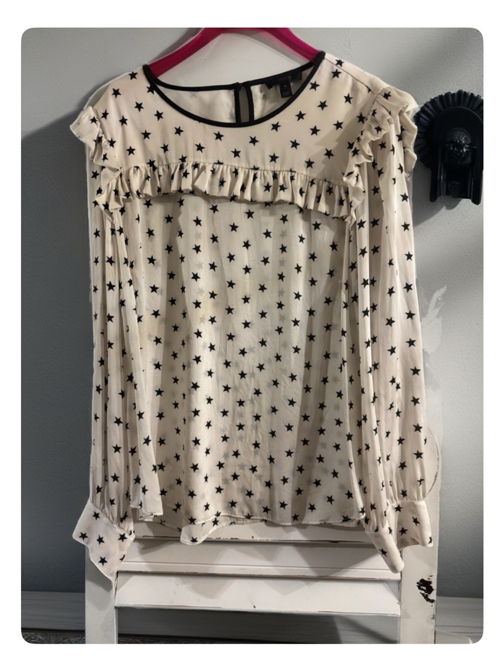 J. Crew Cream Star-Print Ruffle Blouse